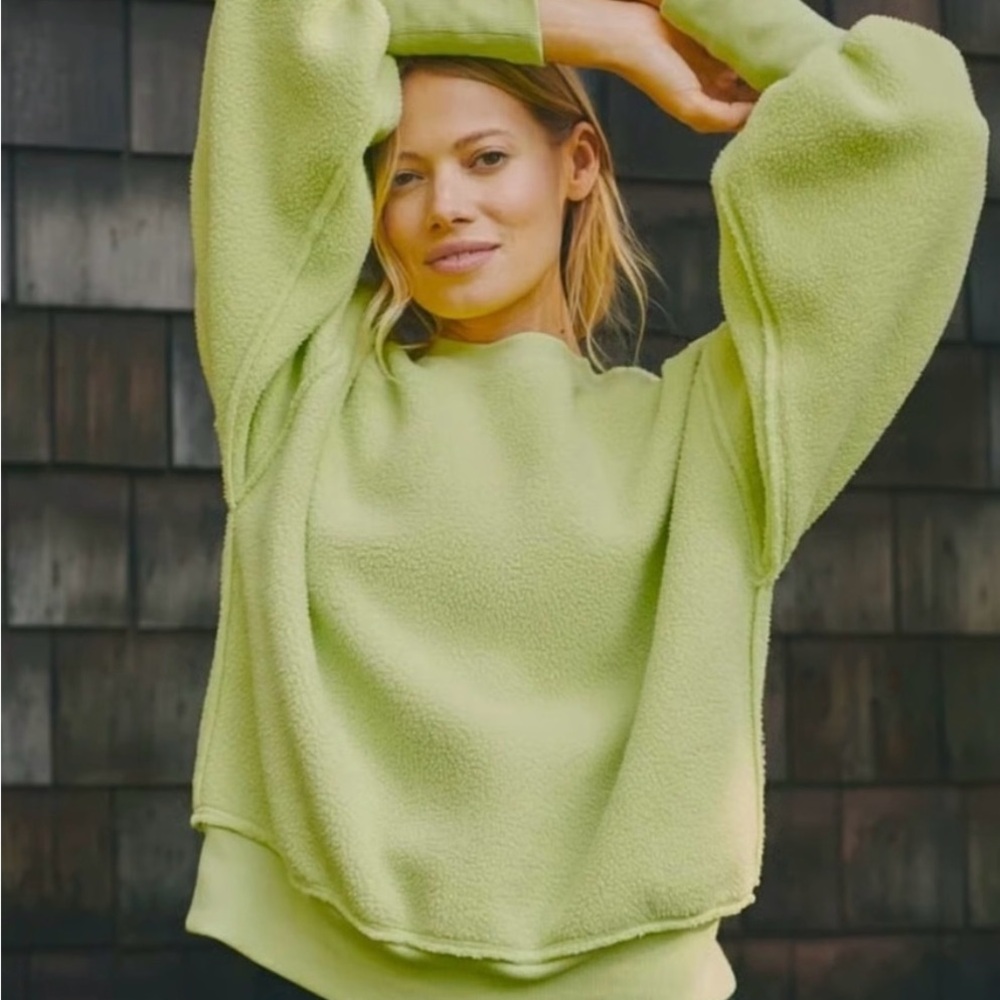 Pilcro Light Neon Green Fleece Crew Neck Sweater - Picture 1 of 9